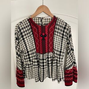 ZARA Top babydoll boho plaid